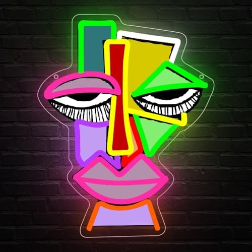 Abstract Face Neon Sign,Uv Print Abstract Art Led Light up Signs for Wall Decor,Bar,Cafe,Trendy Restaurant,Game Room Decor Party,The Best Art Gifts by Unknown