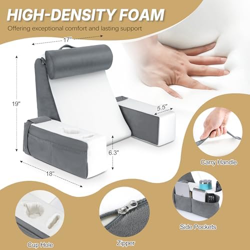 Reading Pillow for Bed Sitting Up Husband Pillow with Arms & Cup Holders - Image 7