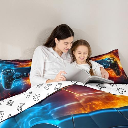 Feelyou Gamer Comforter Toddler Size, Gaming Comforter Set for Kids Boys Girls Blue Gamer Bedding Set Game Room Decor Duvet Set with 1 Pillow Case - Image 6