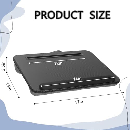 Portable Laptop Desk Fits Up to 16“ Laptops, with Tablet Slot, Built-in Cushion, Great for Home & Office,Lap Desk for Laptop,Lap Desk with Cushion (Black with Wrist Rest, Medium) - Image 2