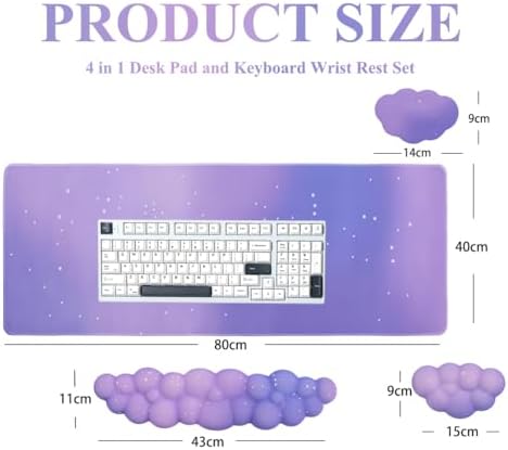 Gaming Desk Mat with Keyboard Wrist Rest Set, 4 in 1 Mouse Pad Set | Large Mouse Pad &Cloud Keyboard Wrist Rest& Mouse Wrist Rest&Coaster, Comfort and Support for Typing and Gaming - Image 7