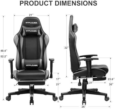 GTPLAYER Gaming Chair with Footrest, Ergonomic Computer Game Desk Chair, Reclining Game Chair Seat Height Adjustment, Swivel Rocker with Headrest and Lumbar (Grey) - Image 2
