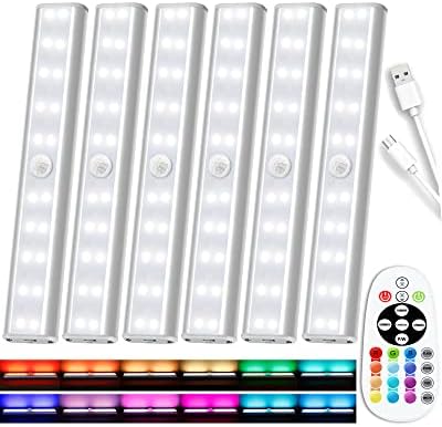 Under Cabinet Lighting Rechargeable 48-LED Wireless Under Cabinet Lights Remote, Kitchen Counter Lights Closet Lights RGB Perfect for Indoor Pantry Display Shelf 15 Color Changing(6 Packs) by SZOKLED