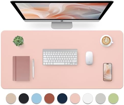 Bloss Pink Desk Mat, Waterproof Non-Slip Leather Desk Pad, Large Mouse pad, Computer Mat for Desk, Pink Desk Accessories Easy Clean for Office/Home(35.4×15.7 Inches) by Bloss