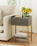 Masupu Gray Nightstand,3-Tier Modern Bedside Table Night Stand with Storage Drawer and Shelf,Small End Side Table for Bedroom,Living Room,(Without Outlet,) by Masupu