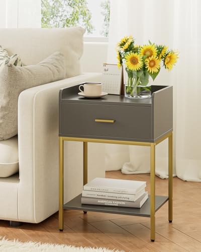 Masupu Gray Nightstand,3-Tier Modern Bedside Table Night Stand with Storage Drawer and Shelf,Small End Side Table for Bedroom,Living Room,(Without Outlet,) by Masupu