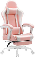 Shahoo Gaming Chair with Footrest and Massage Lumbar Support, Video Racing Seat Height Adjustable with 360° Swivel and Headrest for Office or Bedroom, Light Pink by BuynowfromShahoo