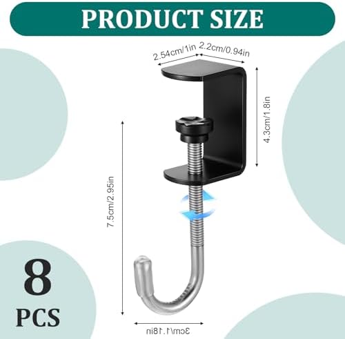 cobee Clamp-On Under Desk Hooks, Desk Mount Hanging Bag Holder Metal Hook - Image 4
