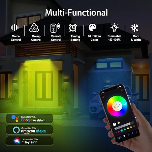 Linkable RGBCW LED Wall Washer Light, IP65 Waterproof Color Changing Light Bar for Outdoor Wall Wash, 180W Dimmable Uplight with APP & RF Remote Control, Music Sync, Timer - Image 5