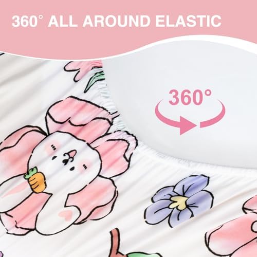 A Nice Night Zipper Bedding for Girls Chic Flower Comforter Set, Cute Rabbits Bow Printed Kids Bedding Set,Twin Size - Image 4