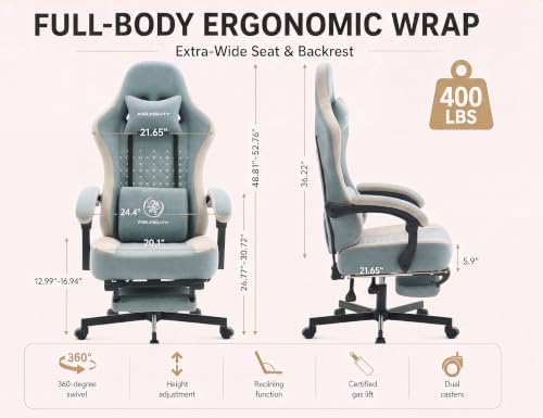 Office Desk Computer Gaming Chair for Adults, Ergonomic High Back Gamer Chair with Massage and Pocket Spring Cushion, Swivel Comfy Video Game Chairs with Footrest and Lumbar Support (Pro Blue) - Image 2