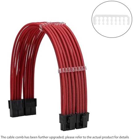 Formulamod Sleeved PSU Cable Extension Kit 18AWG Braided ATX 24-Pin/Dual PCIe 8-Pin/CPU 8-Pin for Mainstream Gaming Builds, with Cable Combs (red) - Image 2