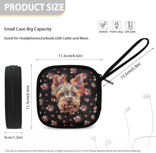 Dog and Flower Headphone Bag Travel Headphones Carrying Case, Protective Shell Travel Bag for Cable, Charger Storage for Earphone, Earbud, Earpieces - Image 5