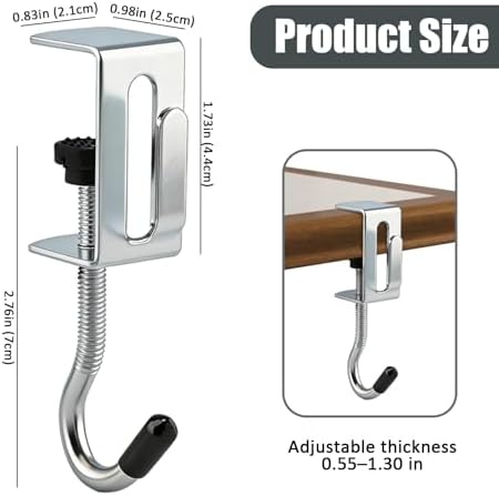 6 Pcs Adjustable Table Hooks for Hanging Bags,Non Slip Design, Under Desk Mount Bag Hook Clamp,Heavy Duty Metal Backpack Hooks for Desk,Desk Hook for Hanging Headphone Purse Backpack - Image 2
