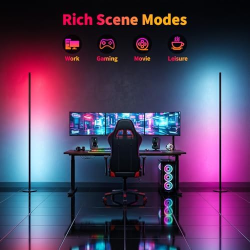 Smart RGBICW LED Corner Floor Lamp with App & Remote Control, 16 Million DIY Colors, Music Sync, Modern Color-Changing Ambient Lighting Standing Lamps for Living Room, Bedroom, Gaming Rooms - Image 3