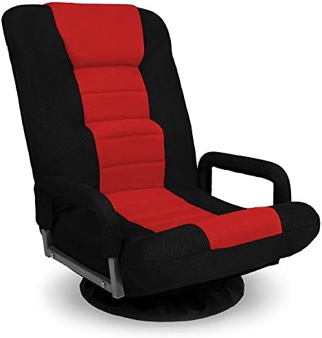 Best Choice Products Swivel Gaming Chair 360 Degree Multipurpose Floor Chair Rocker for TV, Reading, Playing Video Games w/Lumbar Support, Armrest Handles, Adjustable Foldable Backrest - Black/Red by Unknown