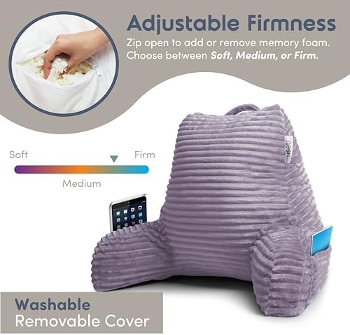Nestl Reading Pillow with Shredded Memory Foam, Luxe Cut Plush Back Pillow for Sitting Up in Bed, Back and Arms Adjustable Support for Adult & Teens, Backrest Pillows with Washable Cover Dusty Purple - Image 4