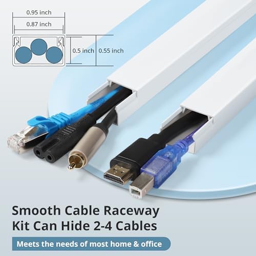 Cord Covers for Wires on Wall Extra-Long, 24ft TV Cord Hider Kit, Paintable Cable Management Concealer, TV Wire Hider for Wall, White Cable Raceway Channel, 8 x L36in x W0.95in x H0.55in - Image 2