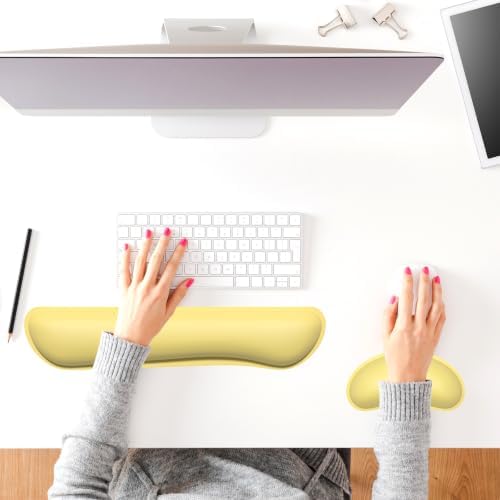 Dapesuom Keyboard Wrist Rest Set, Cute PU Leather Wrist Cushion for Computer Keyboard and Mousepad, Memory Foam Mouse Pad Rests Support with Non-Slip Base for Typing Pain Relief, Laptop, Lemon Yellow - Image 7