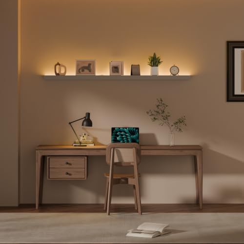 60 inch LED Gaming Floating Shelves for Wall,Solid Wood Long Wall Shelves Set of 1 with Light for Gaming Room,G1ey Rustic Wall Mounted Shelves for Living Room Bedroom Kitchen Garage - Image 6