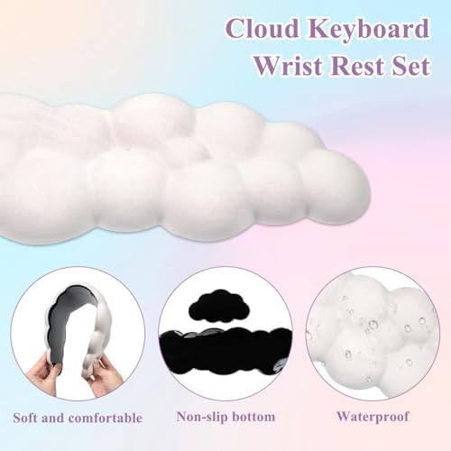 Gaming Desk Mat with Keyboard Wrist Rest Set, 4 in 1 Mouse Pad Set | White Large Mouse Pad& Cloud Keyboard Wrist Rest& Mouse Wrist Rest&Coaster, Comfort and Support for Typing and Gaming - Image 5