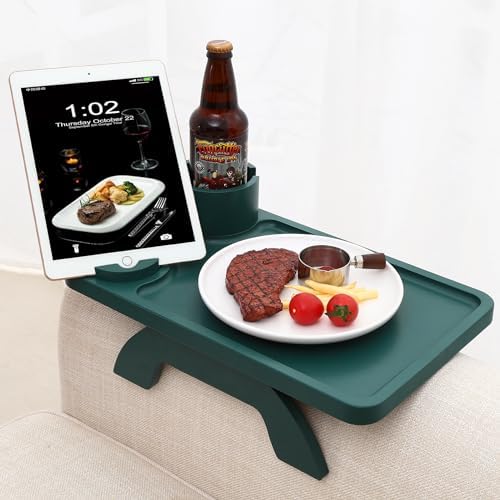 Nnewvante Couch Cup Holder, 3 in 1 Bamboo Sofa Arm Clip-on Tray, Dark Green - Image 2