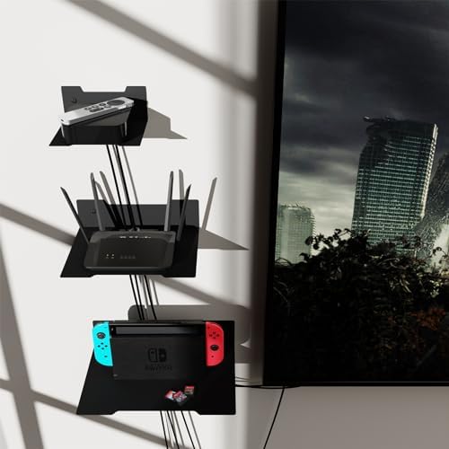 Floating Metal Wall Mount Shelf,Shelf for Projector,TV Cable Box,Router,Speaker,Sound Bar,Camera,Gaming,Decor Display (1, Large) - Image 2