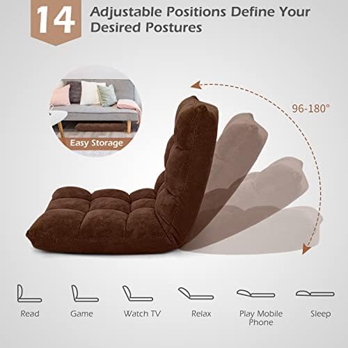 COSTWAY Adjustable Floor Chair, Video Gaming Chairs with Back Support, Alloy Steel Frame, Soft Coral Fleece, Lazy Sofa Lounge for Reading Living Room Recliner for Adults Kids, Brown - Image 5