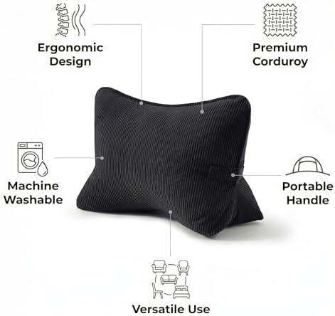 Pat. Pend. Corduroy Lumbar Support Pillow for Sitting, Triangle Cushion for Sofa, Couch or Bed, Reading Pillow for Gaming, Watching TV & Relaxing, Lamp Black - Image 3