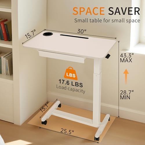 Adjustable Hospital Overbed Table with Drawer, Wheels, Cup Holder - Image 2