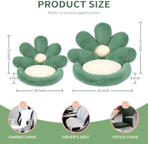 Ditucu Flower Shape Chair Cushion Comfy Kawaii Seat Cushions 19 inch Cute Stuff Pad Lazy Sofa Office Floor Pillow for Gaming Chairs Room Decor Green - Image 3