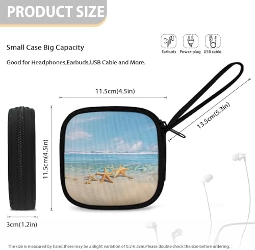 Beach Starfish Headphones Carrying Case, Protective Shell Travel Bag for Cable, Charger Storage for Earphone, Earbud, Earpieces Headphone Bag Travel - Image 5