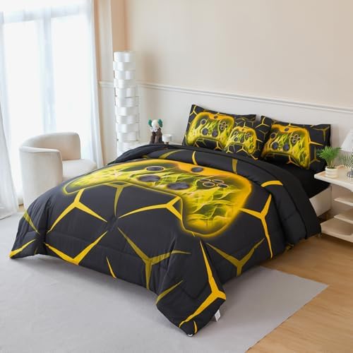 Twin Comforter Set for Kids Black Yellow Gaming Bedding Set - Image 3