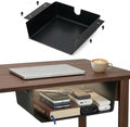 2 Pack Under Desk Hanging Shelf Drawer Organizer, Attachable Plastic Hidden Storage Tray, Easy Adhesive Mount Holder for Standing Tables, Office, Counters, Cabinets, Workstations - Black by Unknown