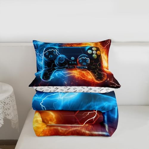 Feelyou Gamer Comforter Toddler Size, Gaming Comforter Set for Kids Boys Girls Blue Gamer Bedding Set Game Room Decor Duvet Set with 1 Pillow Case - Image 3
