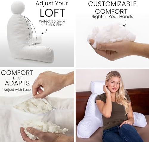 Husband Pillow XXL The Original for Adults - 30" Tall Backrest for Sitting Up in Bed - Firm Support Reading & Bed Rest Pillows for Adults, Neck Roll, Removable Cover - TV - White - Image 2