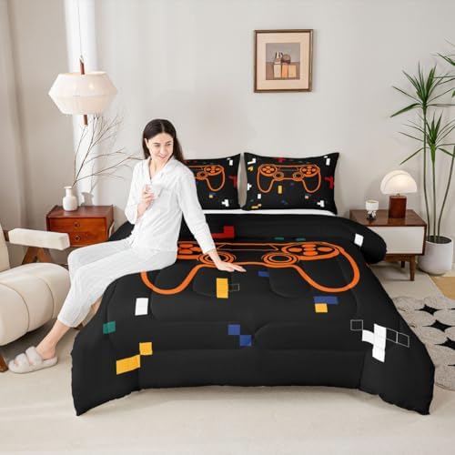 Feelyou Kids Gamer Bedding Set Full Size, Geometric Gaming Comforter Game Comforter Set Boys Girls Gamepad Teens Duvet Set Bedroom Decor with 2 Pillow Case - Image 5