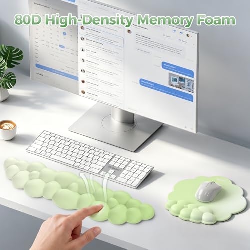 TECKNET Cloud Wrist Rest & Ergonomic Mouse Pad, Cloud Keyboard Wrist Rest with Non-Slip Base, PU Leather Memory Foam Wrist Pad for Keyboard and Mouse, Pain Relief for Typing, Gaming, Green - Image 4