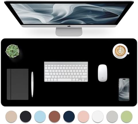 Leather Desk Pad, Mouse Pad, Non-Slip Desk Protector Mat, Leather Desk Blotter, Computer Desk Pad, Waterproof Desk Mat for Home Office and Decor - Black (31.5×15.7 Inches) by Bloss