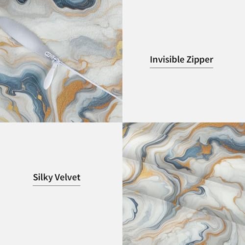 Liquid Marbling Background Pillowcase Set of 2 Gold and Teal Marble Throw Pillow Covers Shells for Couch Office Bedroom Home Decoration, 18"X18" - Image 3