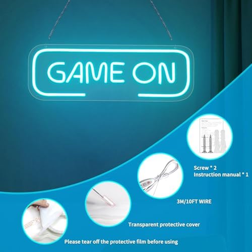 Ice Blue GAME ON Signs,USB Powered Gaming Letter Neon Sign - Image 7