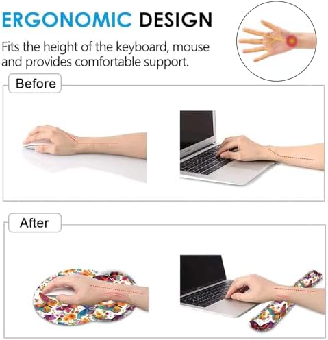 Keyboard Wrist Rest and Mouse Pad Wrist Support Set with Coaster,Ergonomic Mouse Pad,Comfortable for Easy Typing, Pain Relief,Memory Foam Keyboard Pad Set for Laptop Mac,Colorful Butterfly and Flower - Image 5