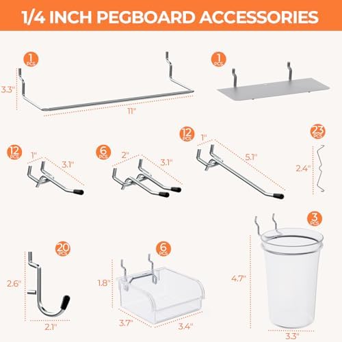 INCLY 90PCS Metal Peg Board Kit with 1/4" Pegboard Accessories - Image 3