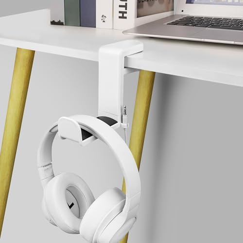 GEEKRIA 360° Rotating Under Desk Headphone Hook, Adjustable Desk Mount Hanger, Space Saving Gaming Headphone Holder Compatible with Sony, Bose, AKG, Sennheiser (White) - Image 5
