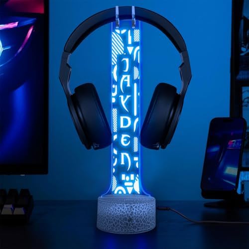 Custom Gamer Headphone Holder with RGB LED Lights, Personalized Name Headset Stand, Valentine Gift for Boyfriend Girlfriend, Gift for Him Her, Game Room Decoration by GiantBigHands