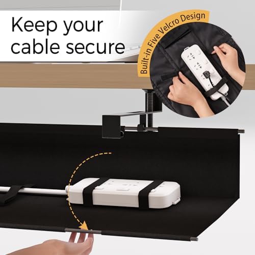 Under Desk Cable Management Tray 27.2" - No Drill Computer Wire Organizer Cable Tray, Cord Hider Clamp Mount with 16X Cable Ties PC Cables Management Cord Holder for Office/Home (Upgrade Fabric,Black) - Image 4
