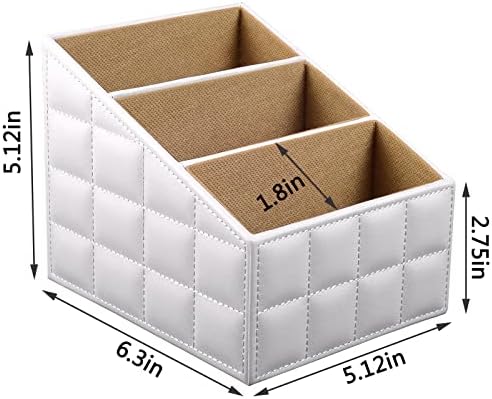 Fashionable PU Leather TV Remote Control Holder with 3 Compartments,Multifunction Desktop Organizer Holder, Media Accessory Storage & Organize Controllers (white)… - Image 2