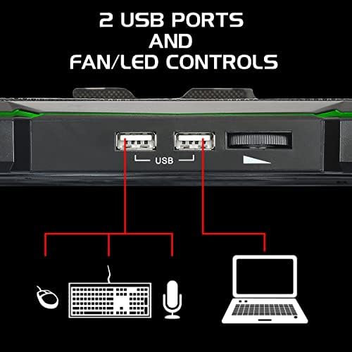 ENHANCE Cryogen 5 Gaming Laptop Cooling Pad Stand - Laptop Cooler with 7 Adjustable Height Settings & Dual USB Ports up to 17 inches - 1 Ultra Quiet High Performance LED Fan 800 RPM - Green - Image 4