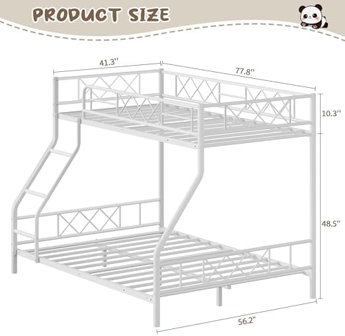 Garvee Bunk Bed Twin Over Full for Adults & Teens, Heavy Duty Metal with Ladder & Safety Rails, No Box Spring Required, Space Efficient Furniture for Bedroom, Dorm, White - Image 2