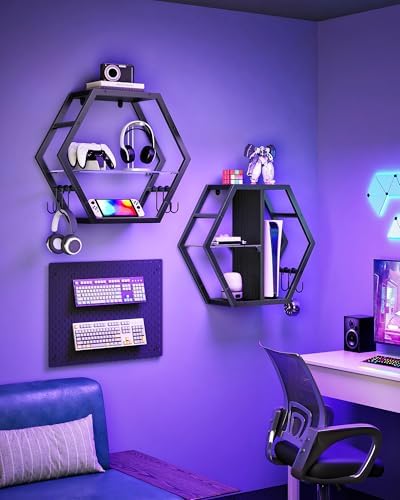 CHOEZON 18.9 inch Gaming Floating Shelves, Hexagon Shelves, Set of 2 - Image 3